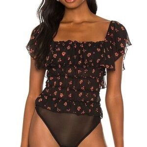 Free People Black Floral Bodysuit